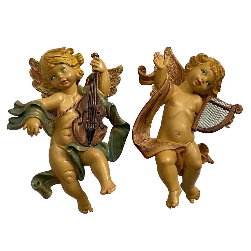 Italian Angel Cherub Instruments  8.5"  Wall Hangers Fontanini Style Polymer